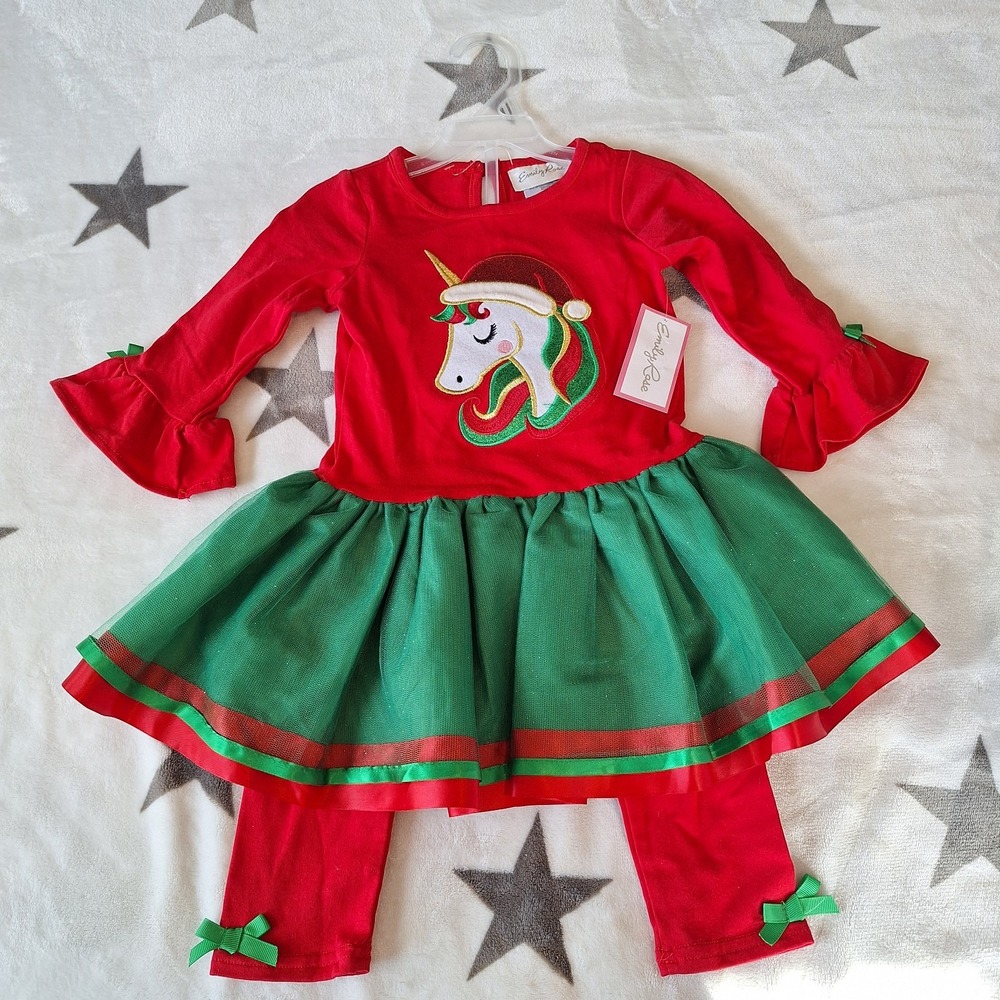 Toddler Emily Rose Christmas UNICORN Dress Size 2T 2 Pc Family Pictures